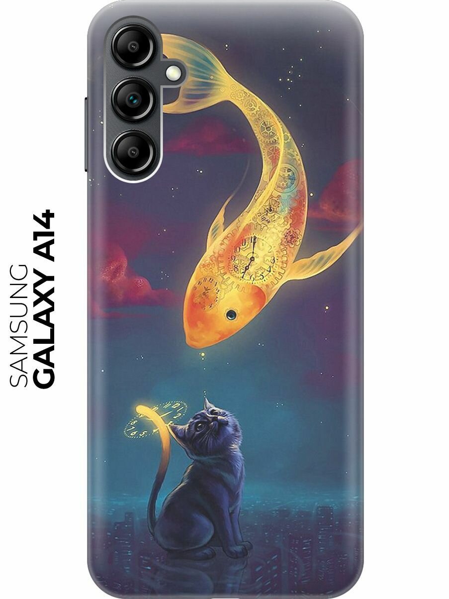 Силиконовый чехол Кот и рыбка на Samsung Galaxy A14 / Самсунг А14