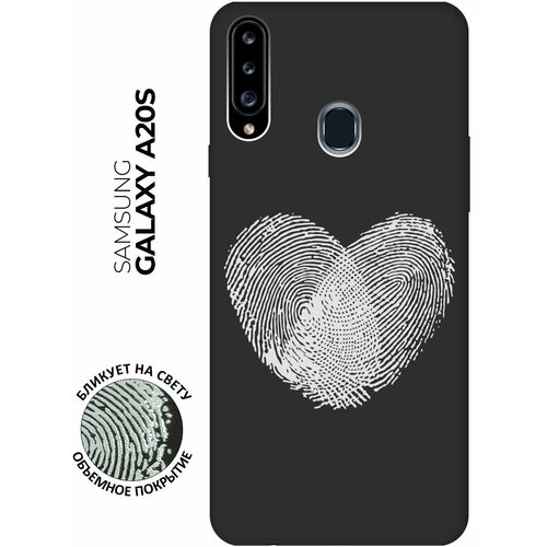 Матовый чехол Lovely Fingerprints W для Samsung Galaxy A20s / Самсунг А20с с 3D эффектом черный матовый чехол cute stickers для samsung galaxy a20s самсунг а20с с 3d эффектом черный