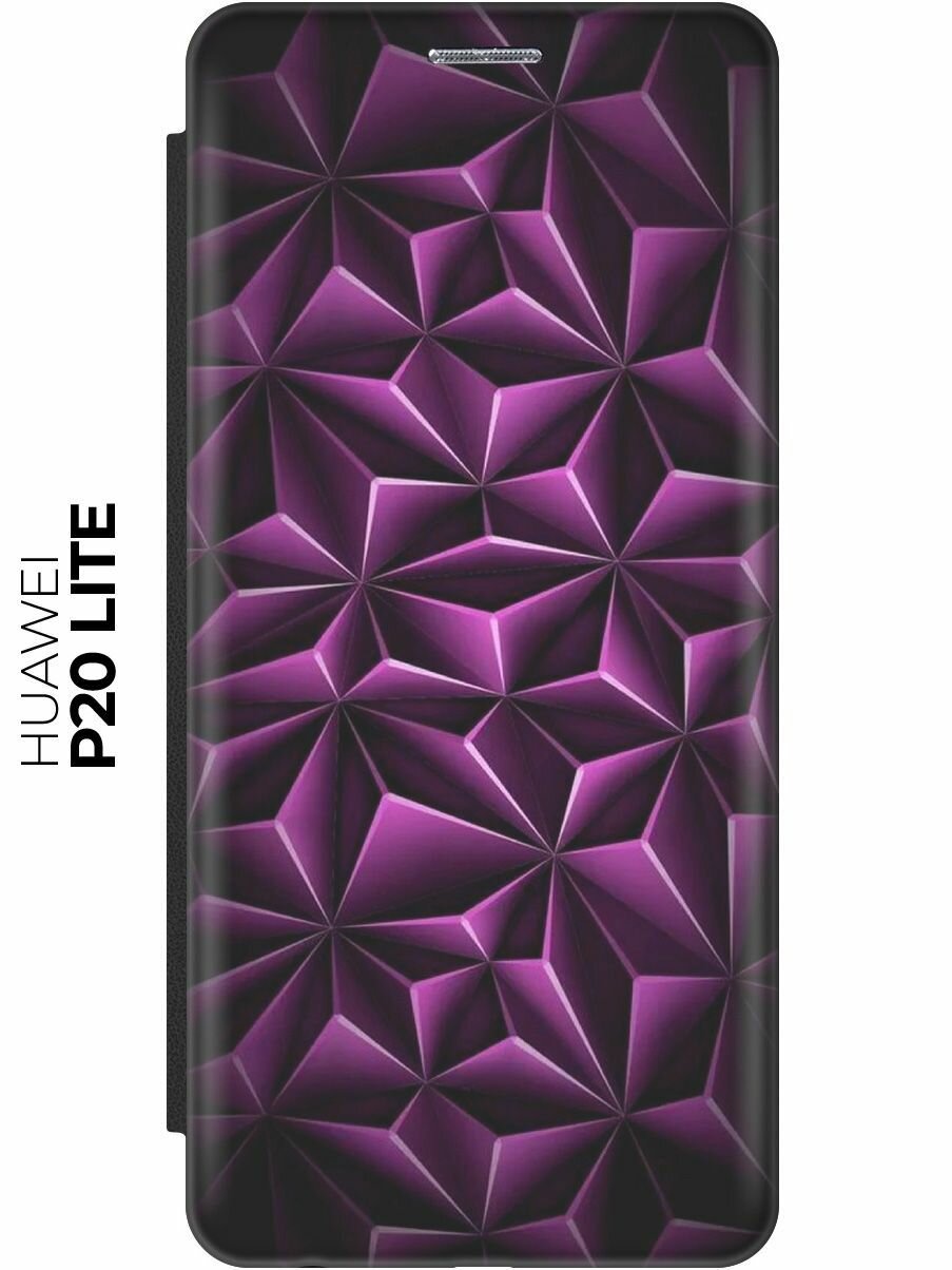 Чехол-книжка Лиловый узор на Huawei P20 Lite / Nova 3e / Хуавей П20 Лайт / Нова 3Е черный