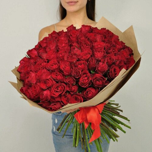 Изображение товара Монобукет 101 красная роза"Африканская страсть", роза кения, 101 цветок, высота 40см