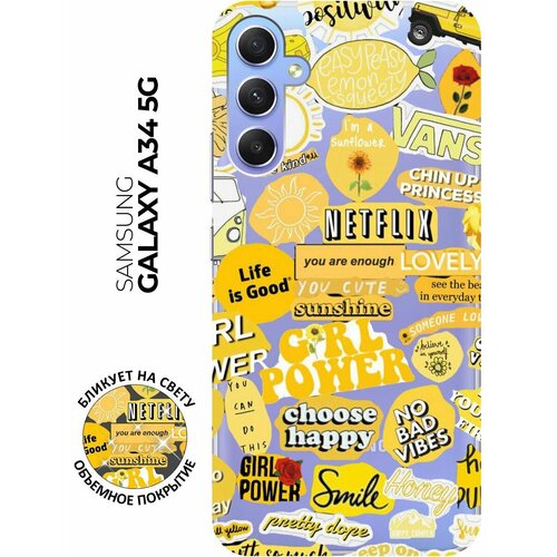 Силиконовый чехол с принтом Hippie Stickers для Samsung Galaxy A34 5G / Самсунг А34 силиконовый чехол на samsung galaxy a34 5g самсунг а34 с 3d принтом making the world better прозрачный