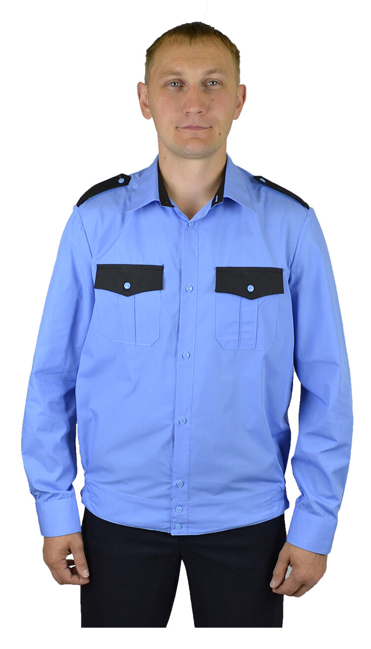 Рубашка охранника дл/р цв. голубой/чёрный
