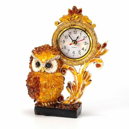 Роскошный настольный сувенир - часы с натуральным янтарём 