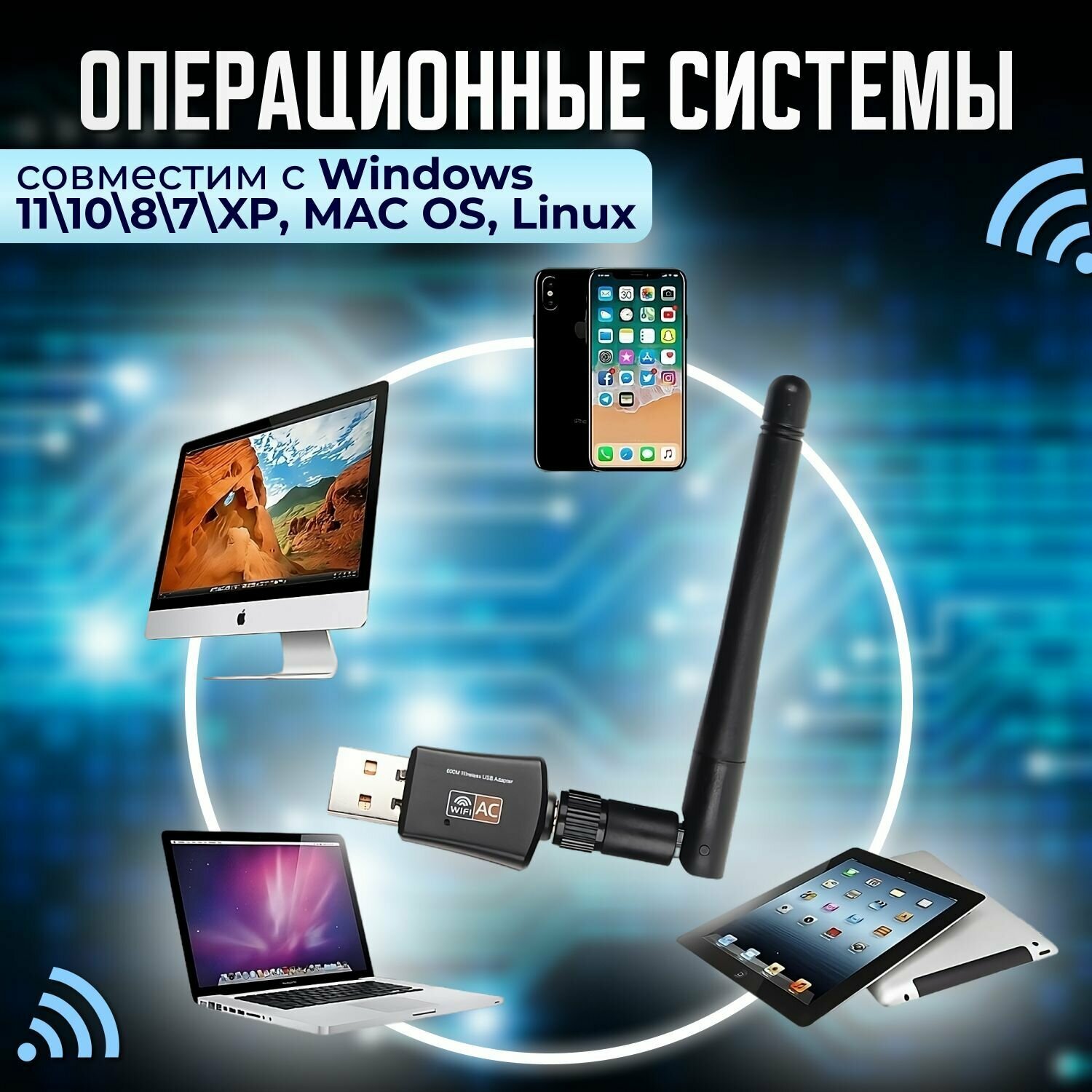 Wi-Fi адаптер 24/5 ГГц USB двухдиапазонный с антенной 600Мбит/c