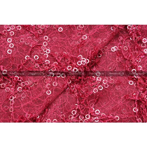 Ткань Кружево малиново-розовое с пайетками и бахромой, ш130см, 0,5 м