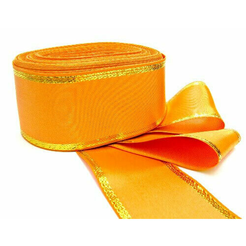 Атласная лента оранжевая с золотом 3 метра