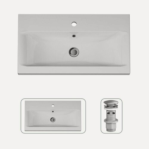 Изображение товара Раковина для ванной AM.PM с донным клапаном хром, 75 см, мебельная, встроенная, белый глянец