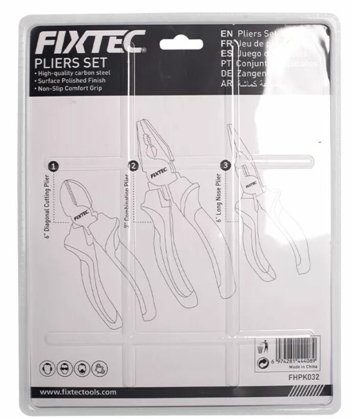 Набор плоскогубцев Fixtec FHPK032 , пассатижи, бокорезы, утконосы,6" — фото 2