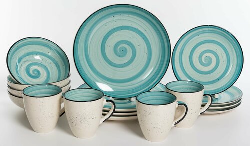 Набор посуды столовой 16 предметов керамика Аэрограф Мятный бриз