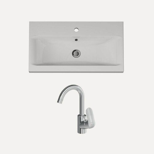 Изображение товара Раковина для ванной AM.PM, белая/хромовая, прямоугольный, 76x42x17 см
