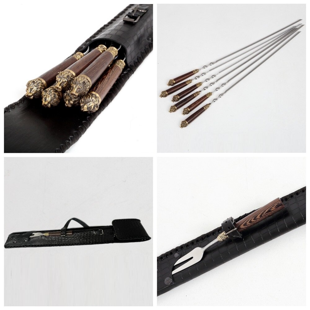 Шампура с деревянной ручкой в чехле, набор шампуров, набор для пикника мужской, 70 см, 6 шт