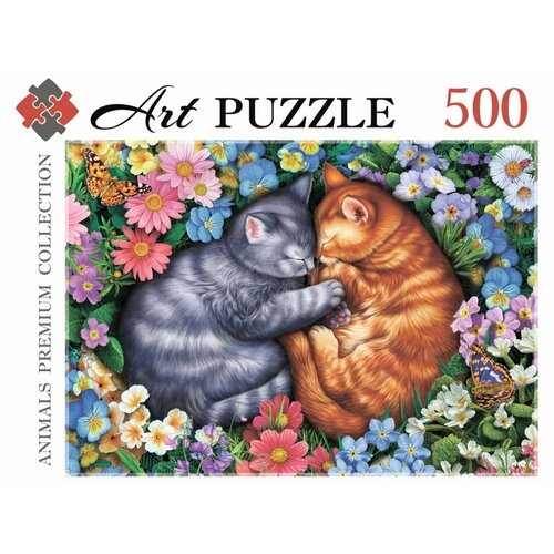 Пазл Artpuzzle 500 деталей: Спящие котята в цветах пазл 500 эл щенки таксы ф500 5145