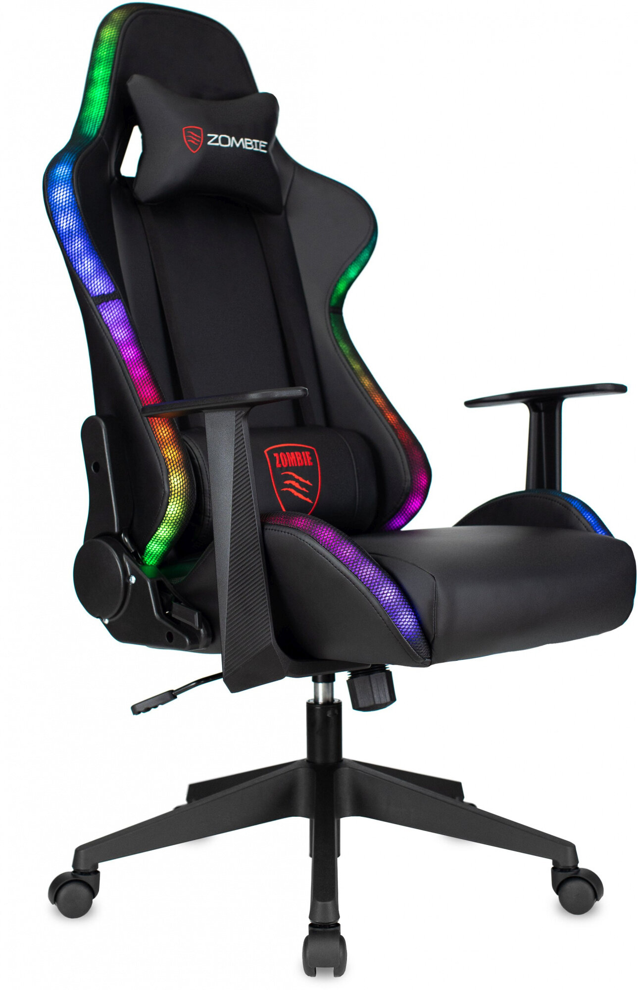 Кресло игровое Zombie GAME RGB черный с подсветкой экокожа / Компьютерное геймерское кресло с подголовником крестовина пластик