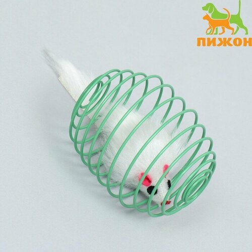 Игрушка Мышь в шаре, 7 см, белая/зелeная игрушка flamingo мышь в шаре для кошек