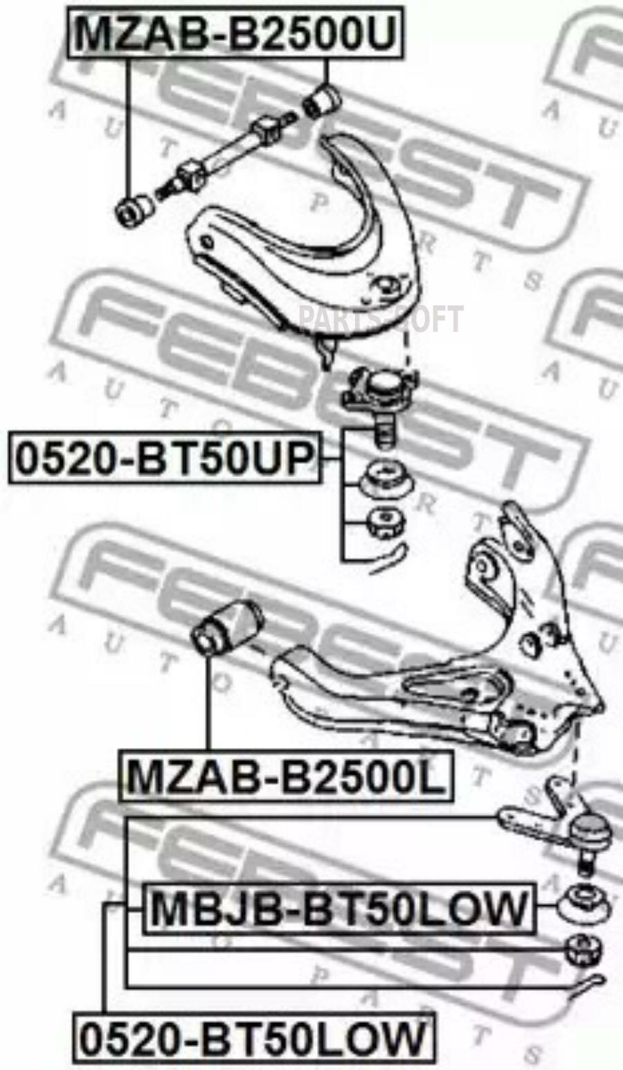 Опора шаровая переднего верхнего рычага Febest 0520-BT50UP