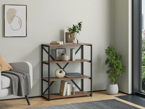 Изображение товара Стеллаж Айсберг Лофт 80/4 / Черный/ с полками дуб крафт табак/ Для дачи/ для дома/ для книг/ в офис