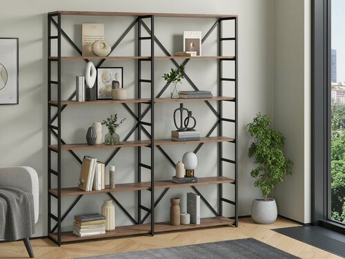 Изображение товара Стеллаж Айсберг Лофт 160/6-2 / Черный/ с полками дуб крафт табак/ Для дачи/ для дома/ для книг/ в офис