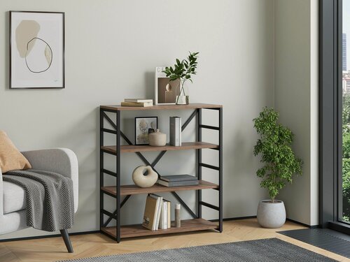 Изображение товара Стеллаж Айсберг Лофт 80/4-2 Черный/Дуб крафт табак