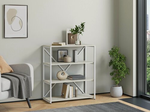 Изображение товара Стеллаж Айсберг Лофт 80/4 / Белый/ с полками дуб крафт белый/ Для дачи/ для дома/ для книг/ в офис