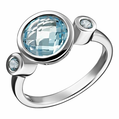 Перстень UVI Ювелирочка, серебро, 925 проба, золочение, родирование, размер 18.5, голубой, серебряный