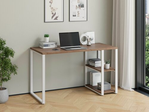 Изображение товара Стол учебный Айсберг Лофт 01 Белый с полками Дуб крафт табак