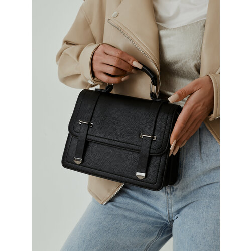 Сумка кросс-боди , фактура зернистая, черный