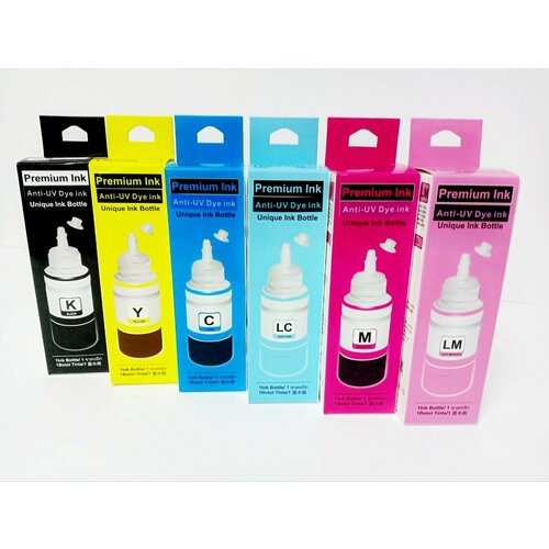 чернила epson l800 l1800 l810 l850 c13t67354a c13t673598 light cyan 70ml голубой Чернила светостойкие водные Inko (Комплект 6 цетов по 70мл) для Epson L800, L805, L810, L850, L1800