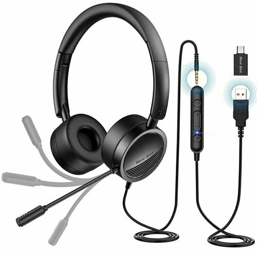 Гарнитура с микрофоном пультом New Bee H360 для компьютера проводная чёрная 500000₽