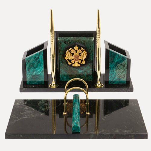 Изображение товара Письменный набор "Канцелярский" с гербом камень змеевик 126525