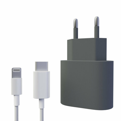 Сетевое зарядное устройство LIDER для айфона 20 Вт + кабель в комплекте / Быстрая зарядка 20 W для iPhone iPad AirPods, матовый темно-серый