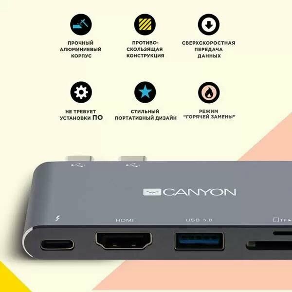 USB-концентратор Canyon 7-в-1 (CNS-TDS05B) разъемов: 2