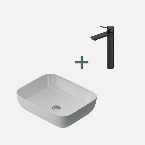 Изображение товара Раковина для ванной AM.PM, фарфоровая, накладная, со смесителем, прямоугольная