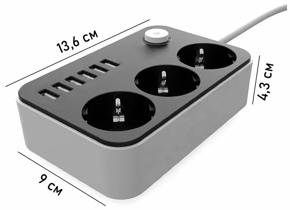 Многофункциональный разветвитель с USB-портами / удлинитель с 6 USB и 3 евро разъёмами - фотография № 6