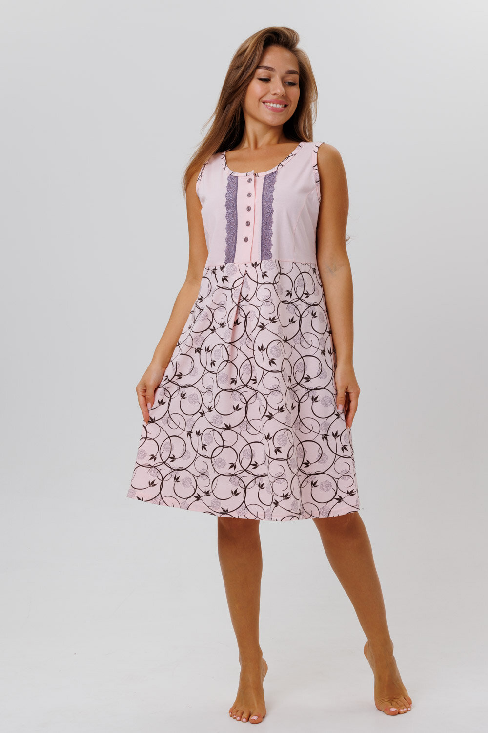 Сорочка Modellini средней длины, без рукава, размер 54, розовый - фотография № 1