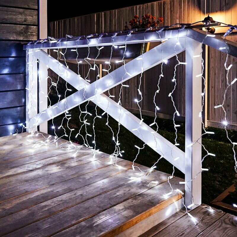 фото Гирлянда светодиодная Штора Занавес на окно уличная, 2х1,5м, 230 В, диоды белые, новогодние товары подарки/ электрогирлянда, Neon-Night