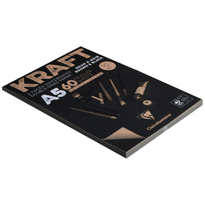 Скетчбук - блокнот на склейке Clairefontaine "Kraft" А5 60 л 90 г, верже, черный/крафт - фото №12