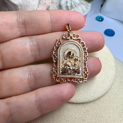 фото Подвеска xuping jewelry нательная иконка богоматерь "одигитрия" с богомладенцем, циркон, золотистый
