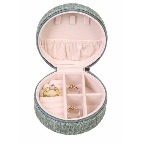 Шкатулка для украшений и часов круглая на молнии цвет зеленый