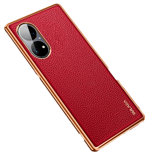 Задняя панель-крышка на металлической основе обтянутая кожей для MyPads Huawei P50 Pro красный
