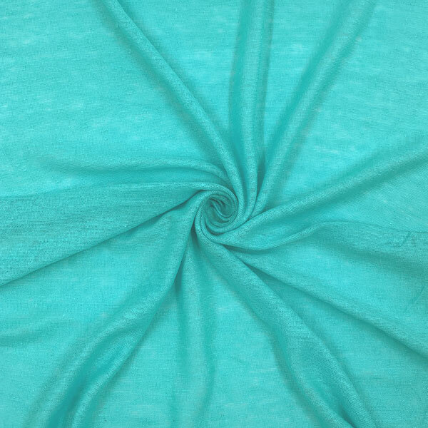 Ткань лен для шитья и рукоделия, трикотажная ткань, голубой цвет, 100х140 см, Италия