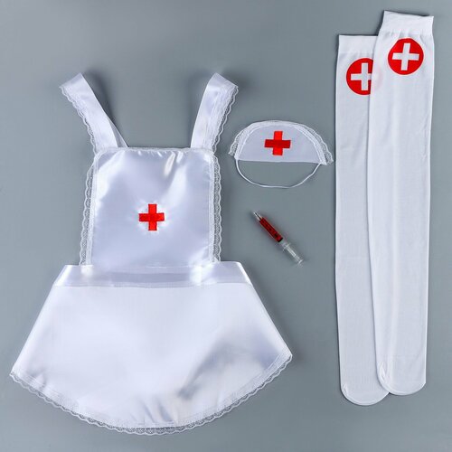 фото Карнавальный набор "медсестра": фартук, чулки, головной убор, шприц, р. 40–46 волшебная маска