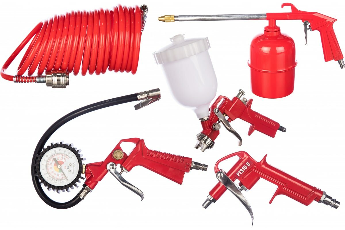 фото Краскораспылитель P.I.T. PTS10-D + пистолет для подкачки, продувки, промывки и смазки, 5м шланг