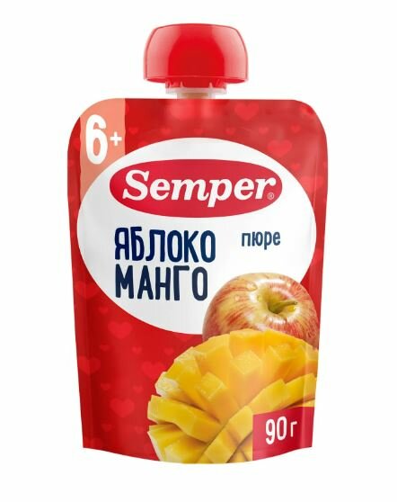 Semper - пюре яблоко и манго (пауч) 6 мес, 90гр