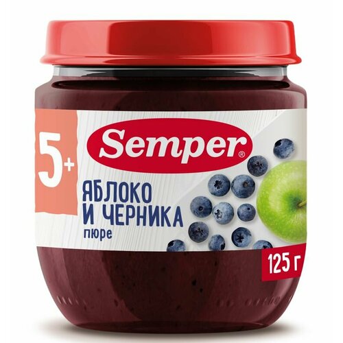 Semper - пюре яблоко и черника, 5 мес, 125гр