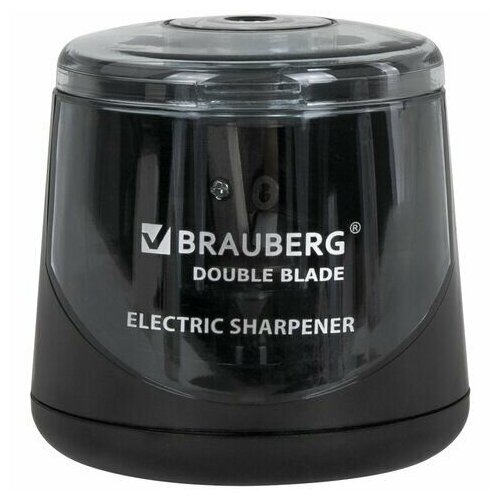 Точилка электрическая BRAUBERG DOUBLE BLADE BLACK, двойное лезвие, питание от 2 батареек АА, 271336