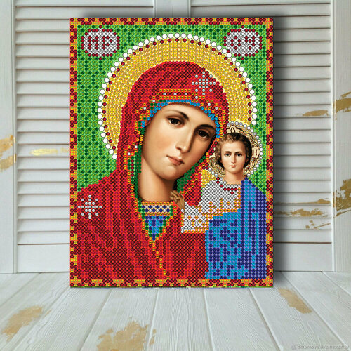Алмазная мозаика икона на подрамнике Богородица Казанская 17.5*23.5 см