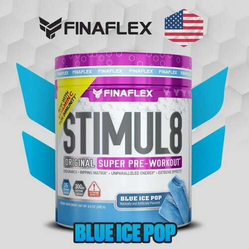 "Finaflex Stimul 8" - стимулирующий предтренировочный комплекс, 245 грамм, 35 порций (BLUE ICE POP)