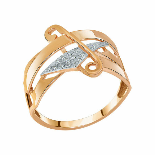 Кольцо АЛЕКСАНДРА, красное золото, 585 проба, фианит, размер 18.5, красный, золотой кольцо из золота 01 2540