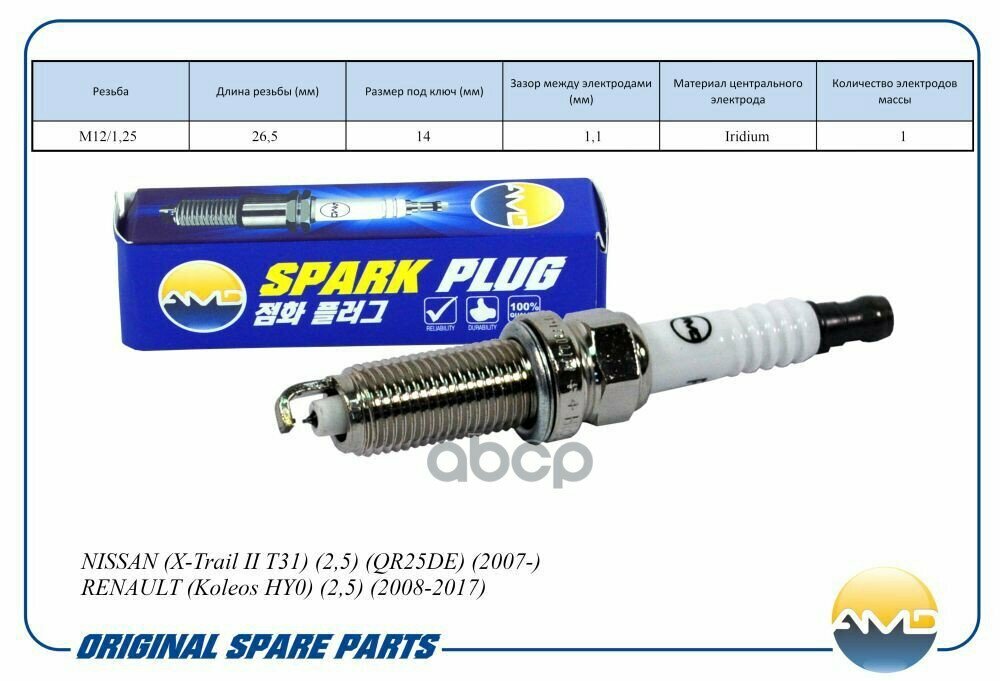 Свеча Зажигания 22401Ja01b/Dilkar6a11 Nissan (X-Trail Ii T31) (2,5) (Qr25de) (2007-) Renault (Koleos Hy0) (2,5) (2008-2017) A.