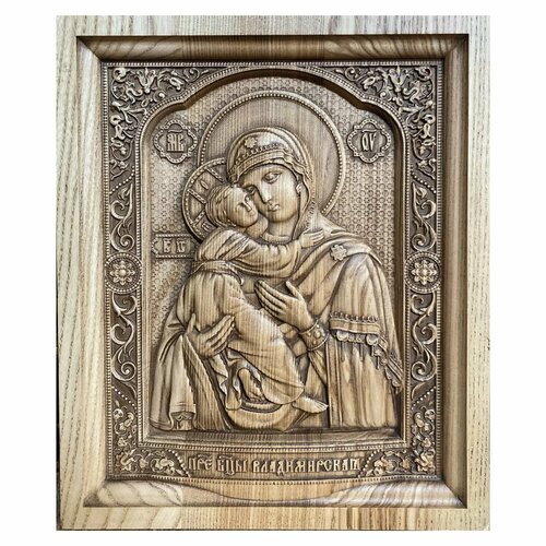 Владимирская икона Божией Матери резная из дерева 19х23 см владимирская икона божией матери резная рамка